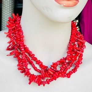 2 x double red coral necklaces